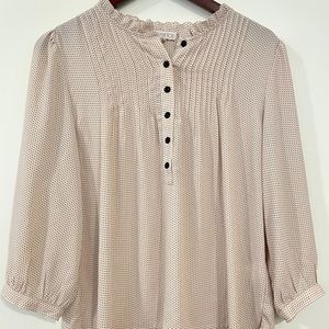 Womens Medium Light Blush Polka Dot Patterned Long Sleeve Blouse